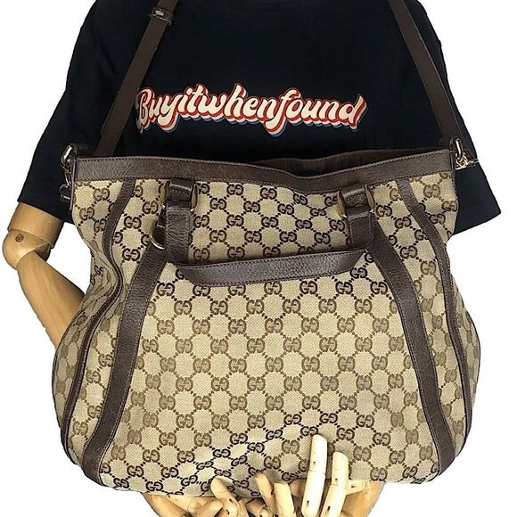 GUCCI Abbey Monogram Oversized Tan Canvas & Brown Leather Crossbody Shoulder Bag - Picture 5 of 17